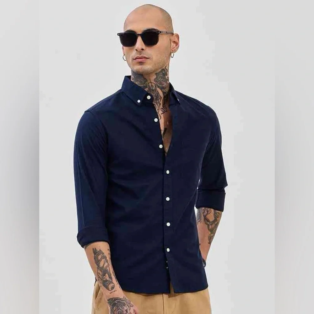 Vintage Y2K Abercrombie & Fitch Navy Oxford Shirt Relaxed Fit Stretch | Men’s S